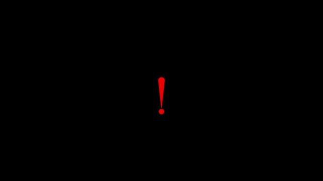 Red exclamation mark symbols on black background three frames progression