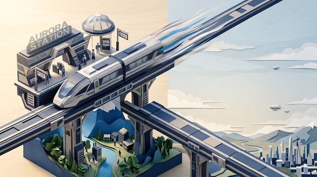 Isometric Paper-Craft High-Speed Maglev Train