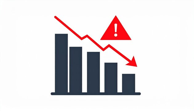 Graph showing significant business performance decline, market downturn, and a critical warning sign