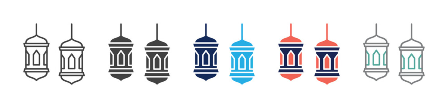 lantern icon set consisting of multiple styles. vector illustration
