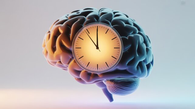 Human brain with clock face representing biological internal clock