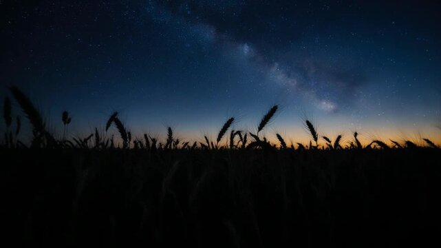 夏至の夜明け前 小麦畑タイムラプス 天の川と星空シネマティック映像