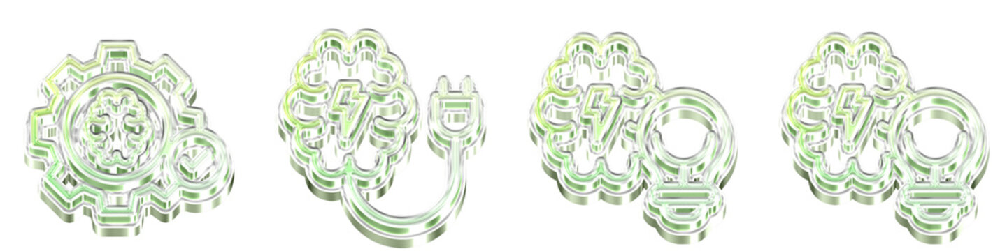 3D hologram icon set - brain gears thinking process problem solving productivity innovation and brain power men tal energy cogn it ive power. Artificial intelligence and machine.