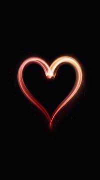 Glowing Light-Painted Heart Crimson Gold Sparks on Black AMOLED Background