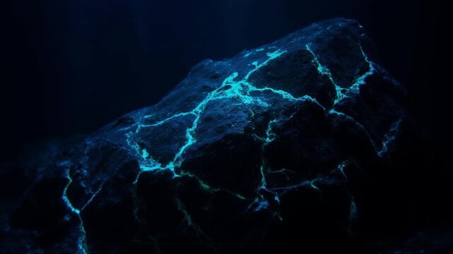 深海の玄武岩・蛍光コースティック光に染まる幻想的マクロ映像