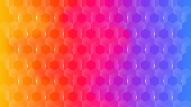 Vibrant gradient hexagon pattern background, colorful geometric texture, abstract 3D mosaic
