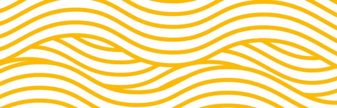 Yellow instant noodle, pasta and spaghetti texture with geometric wavy lines. Ramen, pasta vector pattern.