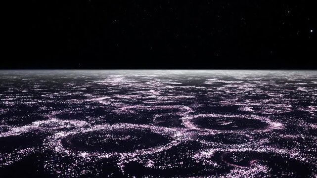 生物発光プランクトンが漂う深夜の大海原・幻想的な青い光の波紋