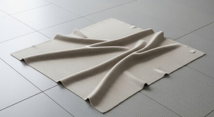Naklejka premium A soft, neutral wool blend blanket draped with subtle ribbing on a tiled surface