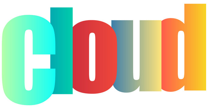 Colorful gradient letters spelling out cloud design isolated background