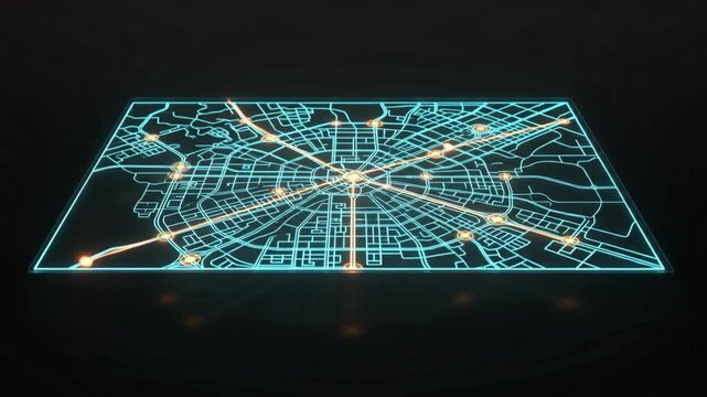 Network Connection Holographic City Map with Connected Nodes