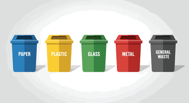 Colorful recycling bins for different waste types