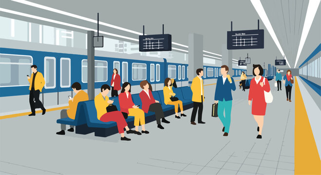 Commuters wait on platform