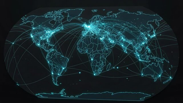 Global Network Connection Over Digital World Map with Linked Data Nodes