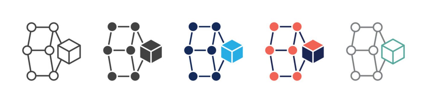 blockchain nodes icon set consisting of multiple styles. vector illustration