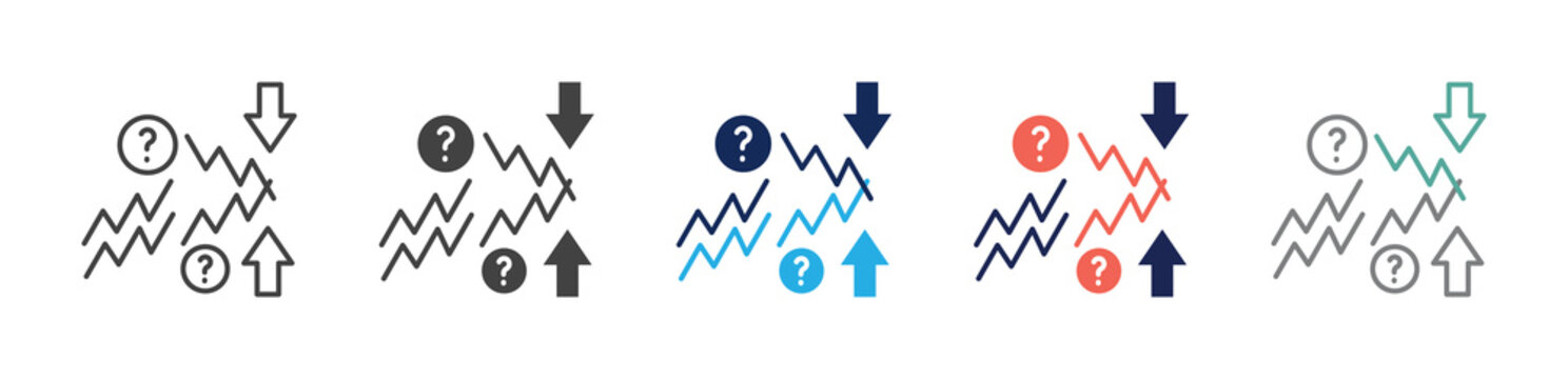 market volatility icon set consisting of multiple styles. vector illustration