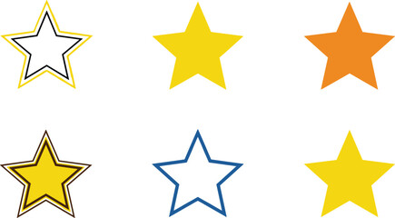 Fototapeta premium Colorful Star Icons in Various Shapes and Colors for Rating, Review, and Decoration Designs