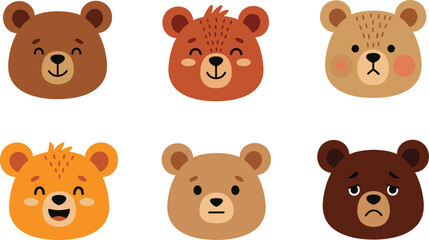 Naklejka premium Bear Face Set with Various Emotions for Animal, Cartoon, and Children's Illustration Designs