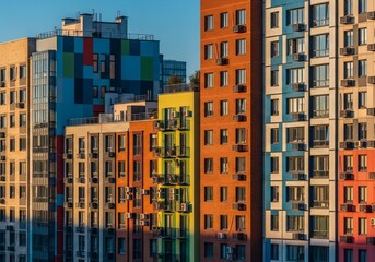 Fototapeta premium Urban Symphony: Buildings Bathed in Golden Hour Glow