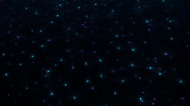 量子データ星座・俯瞰トップダウン・バイオルミネッセント抽象宇宙映像