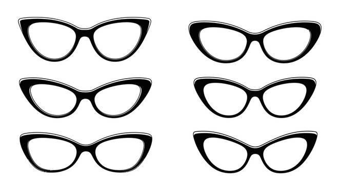 Collection of Six Cat Eye Glasses Frames, Vintage Style Eyewear Icons