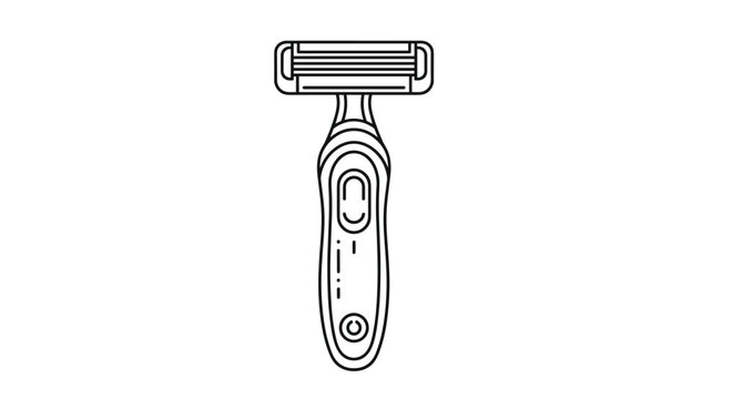 Simple black and white line art drawing shows a modern multi blade disposable shaving razor for personal grooming and hygiene.
