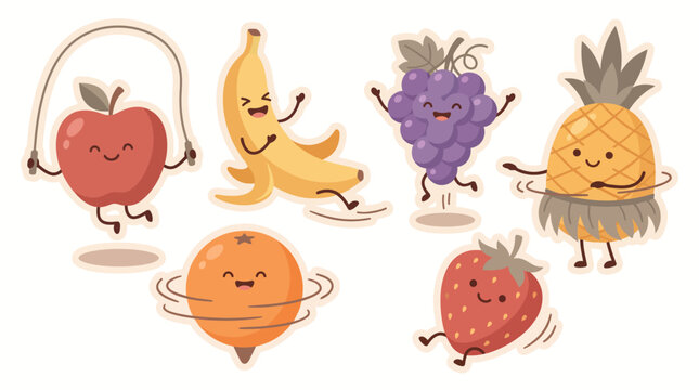 Adorable Fruit Cartoon Set Fun Activities Kawaii Style Illustration