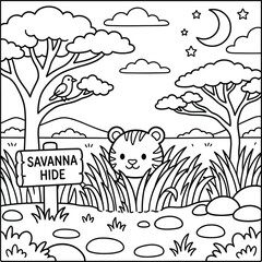 Bold and Easy Tiger Coloring Page - Cozy Moment Cute Kawaii Wild Animal Minimalist Line Art Vector Illustration for Adults and Kids Relaxing Activity Book Asset