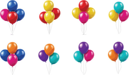 Set of colorful balloons vector illustration featuring festive helium balloons in different arrangements for party celebration birthday decoration and event design © Yevhenii creative