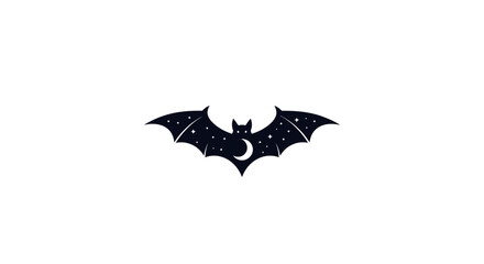 Fototapeta premium Dark Bat Silhouette with Crescent Moon and Stars Icon