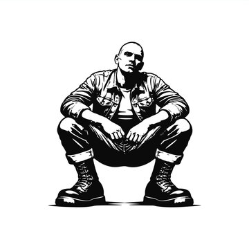 simple stencil drawing vector of punk skinhead boy