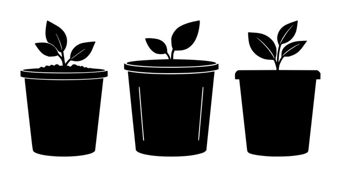 Compost bin set with solid black icon on white background featuring compost, organic leaf, recycling symbol with environmental and sustainability