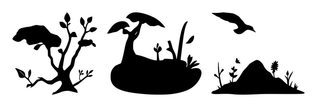 Natural resource management icon set with bold black silhouette on white background featuring conservation, sustainability, environment with simplicity and graphic style