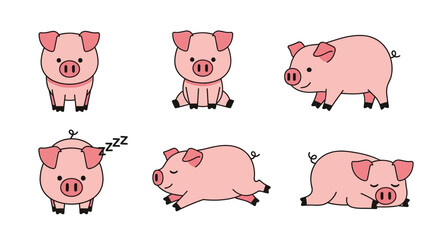 Cute Pig Clipart Set - Cartoon Pink Pigs & Piglets Vector for Farm Theme © Elsandro