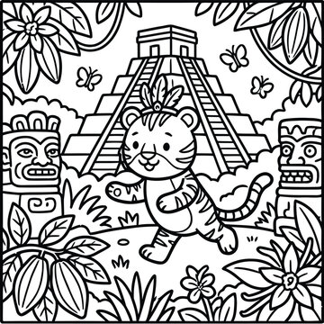 Bold and Easy Tiger Coloring Page - Cozy Moment Cute Kawaii Wild Animal Minimalist Line Art Vector Illustration for Adults and Kids Relaxing Activity Book Asset