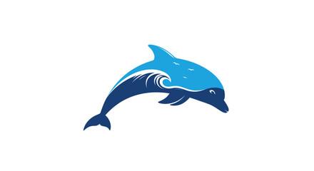Obraz premium Jumping Dolphin with Ocean Wave Logo on White Background