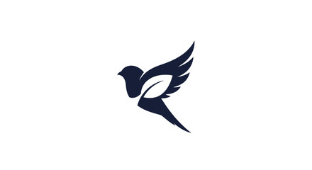 Fototapeta premium Minimalist bird logo with leaf wing, flying silhouette, vector design