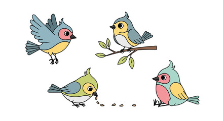 Obraz premium Cute Colorful Birds Seamless Pattern on Branch