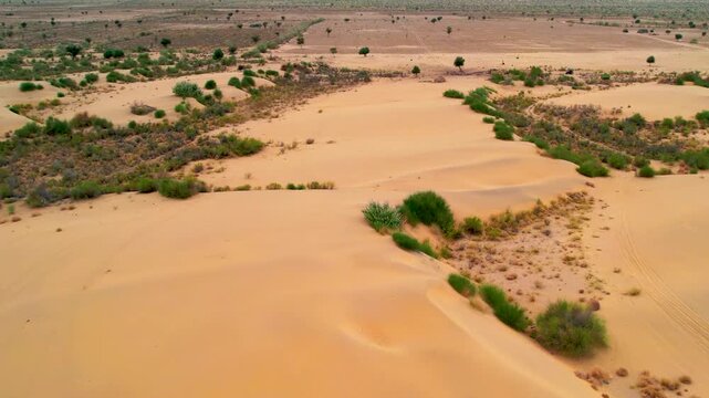 Aerial Sunset View of Sand Dunes in Jaisalmer Thar Desert Rajasthan India