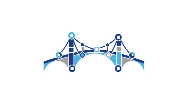 Modern Abstract Bridge Logo Design, Connectivity Concept, Blue and Gray