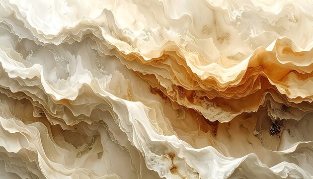 A layered rock formation with shades of white, beige, and brown