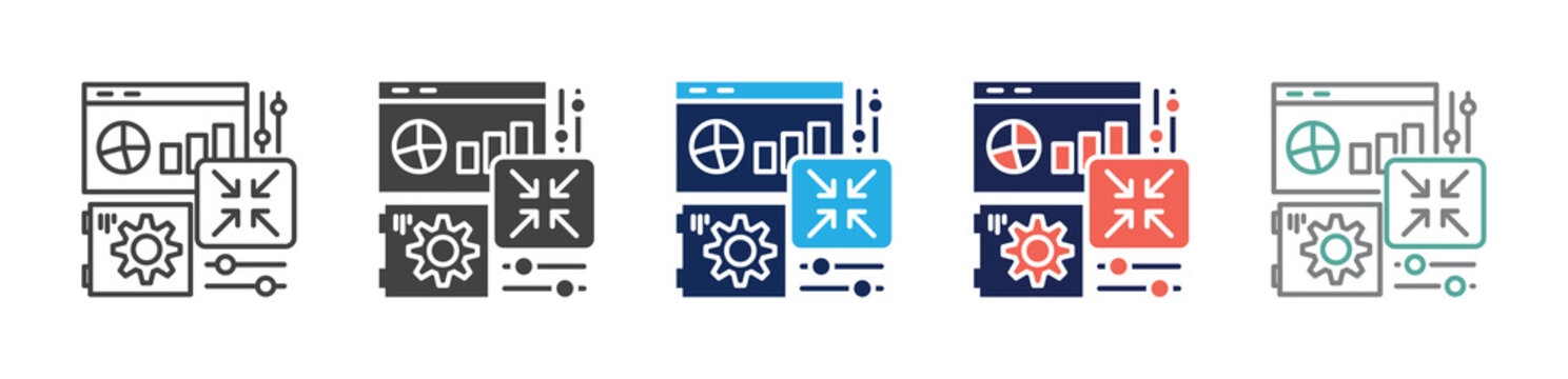 compact analytics panel icon set consisting of multiple styles. vector illustration
