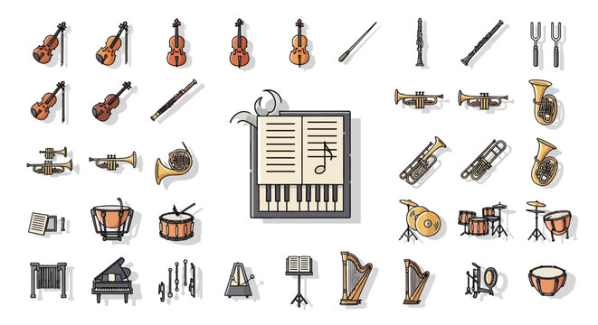Musical Instruments Icons Set Illustration.