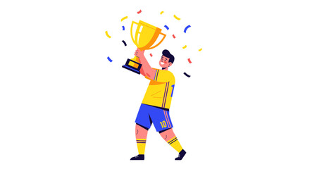 Fototapeta premium Soccer Player Celebrating Victory Holding Golden Trophy with Confetti