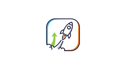 Fototapeta premium Startup rocket launching upwards with growth arrow, business concept icon