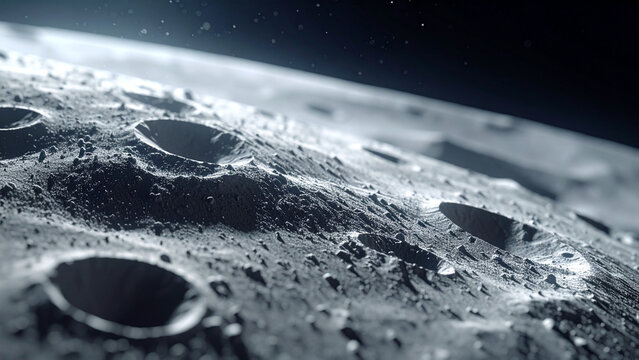 Lunar regolith macro, powdery gray dust, tiny impact craters, barren extraterrestrial surface texture background
