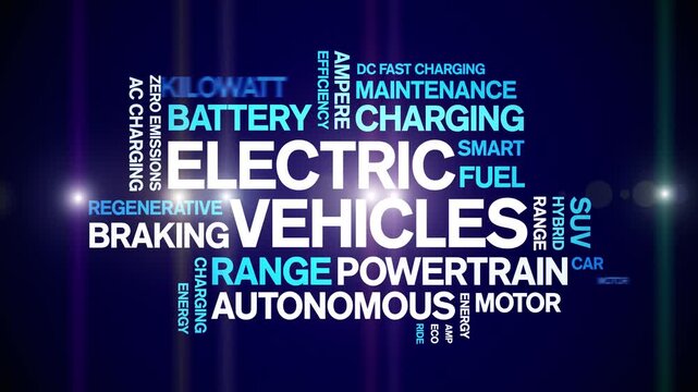 Electric Vehicles animated word cloud-text design animation tag kinetic typography seamless loop.