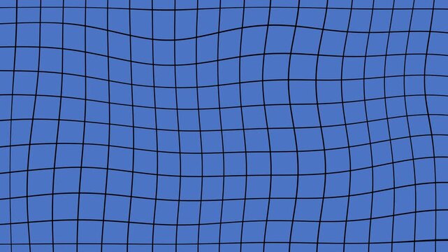 Wavy grid pattern moves across blue background. Simple animation for backgrounds or transitions. Smooth motion ideal for digital interfaces