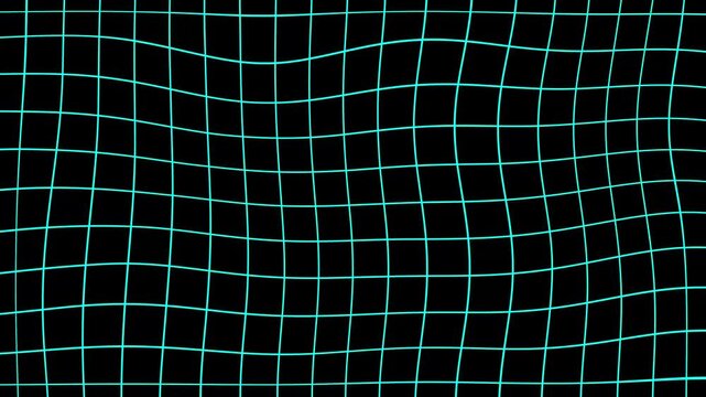 Abstract glowing grid waves on black background. Lines move smoothly in rhythmic motion. Ideal for tech, futuristic, or digital design projects