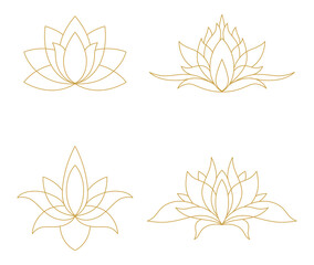 Fototapeta premium Golden lotus flower set line art collection isolated transparent background elegant floral clipart png